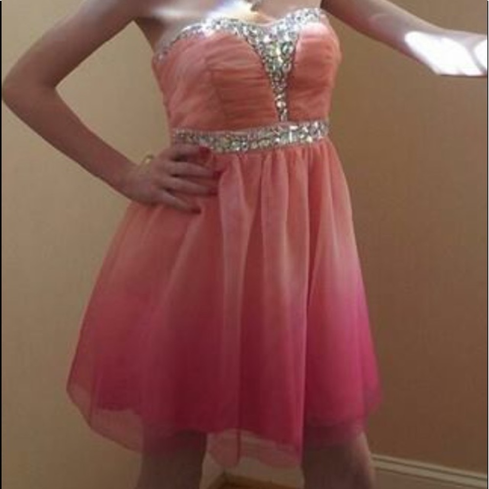 ombré peach & pink short formal dress